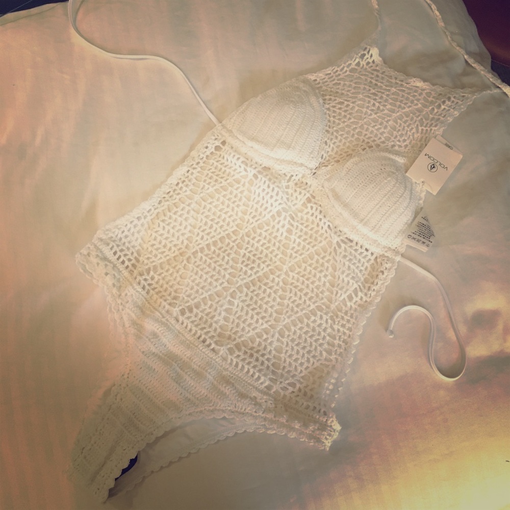 Volcom White Crochet Bathing Suit, NWT! SzM